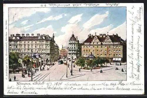 AK München, Karlsplatz mit Strassenbahn