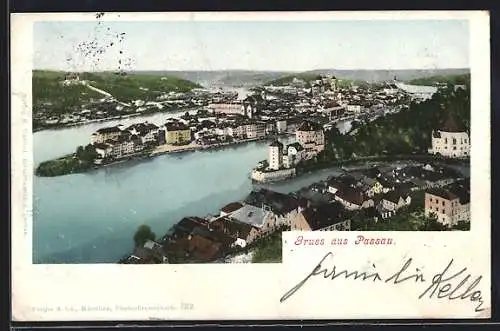 AK Passau, Teilansicht mit Kirche