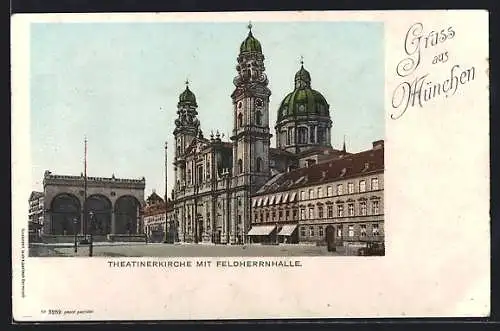AK München, Theatinerkirche mit Feldherrnhalle