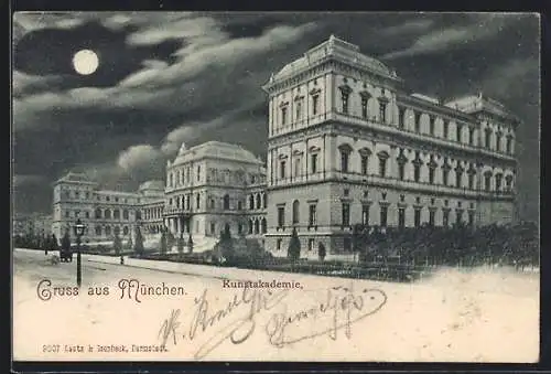 AK München, Kunstakademie bei Mondschein