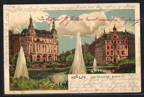 Lithographie Köln-Neustadt, Brunnen am Deutschen Ring