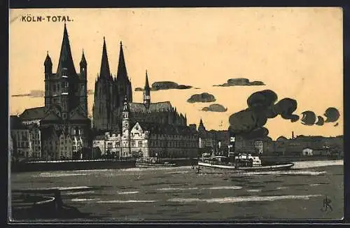 AK Köln, Blick auf Rhein und Dom