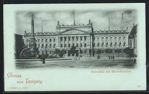 Mondschein-AK Leipzig, Universität mit Mendebrunnen