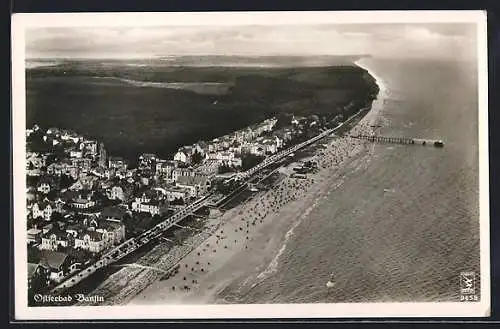AK Bansin, Panorama mit Strand, Luftaufnahme
