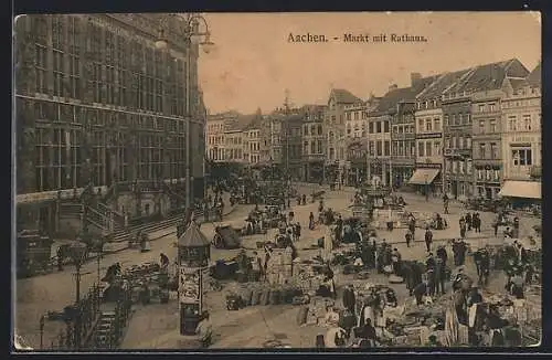 AK Aachen, Markt mit Rathaus