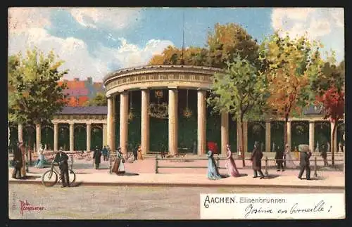 Künstler-AK Robert Kämmerer: Gebäudeansicht mit Passanten