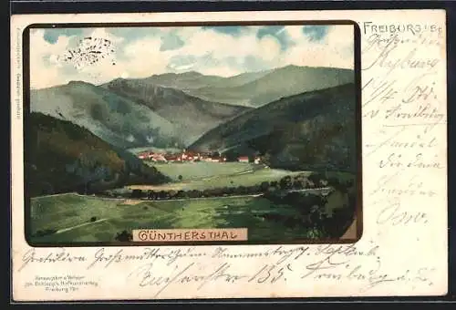 Lithographie Freiburg i. Br., Panoramablick ins Günthersthal