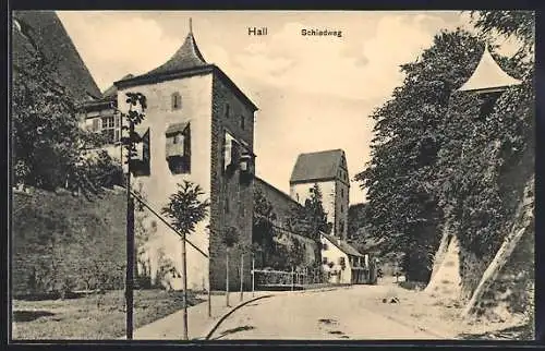 AK Hall, Ortspartie mit Schiedweg