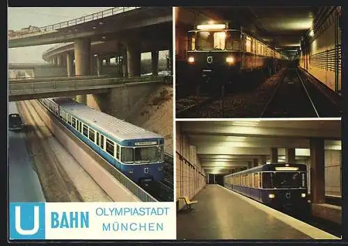 AK München, U-Bahn-Bahnhof Nordfriedhof, Gleisbereich beim Tatzelwurm