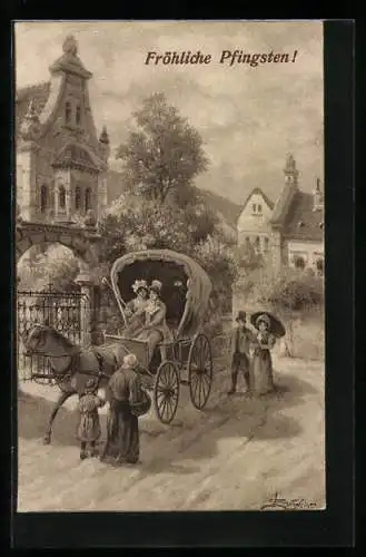 Künstler-AK Leopold Schweiger: Paar auf Spazierfahrt in einer Kutsche