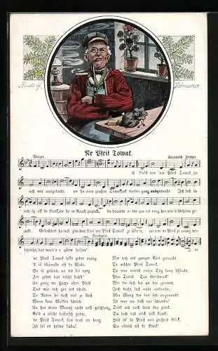Künstler-AK Rudolf Schneider: Lied, Ne Pfeif Towak, alter Mann raucht Pfeife