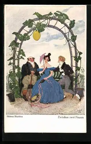 Künstler-AK Helmut Skarbina: Zwischen zwei Feuern