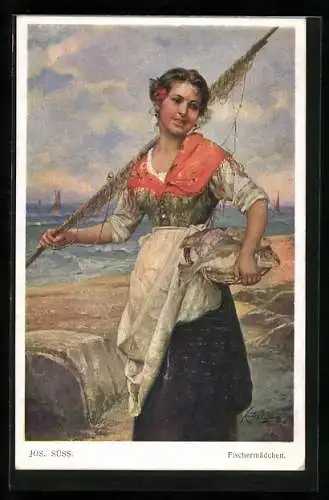 Künstler-AK Josef Süss: Fischermädchen in Tracht