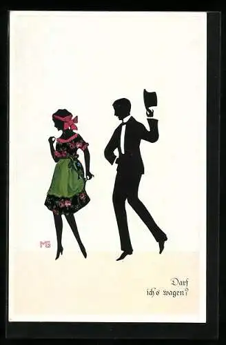 Künstler-AK Marte Graf: Darf ich`s wagen, Mann nähert sich Frau