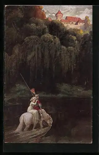 Künstler-AK R. Borrmeister: Ritters Heimkehr auf weissem Pferd