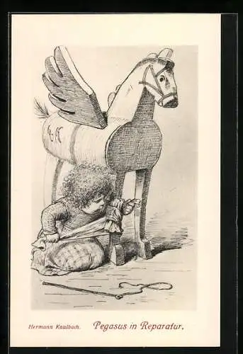 Künstler-AK Hermann Kaulbach: Pegasus in Reparatur