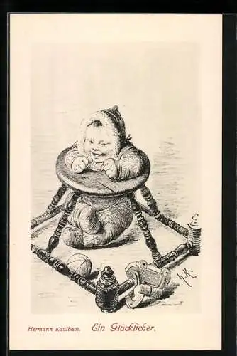 Künstler-AK Hermann Kaulbach: Ein glückliches Kind im Laufstuhl