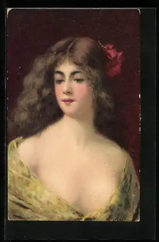 Künstler-AK Angelo Asti: Junges Mädchen im schulterfreien Kleid