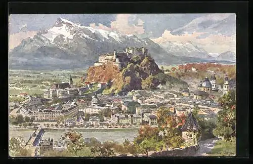 Künstler-AK Edward Harrison Compton: Salzburg, Totale gegen den Untersberg