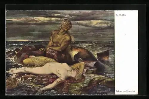 Künstler-AK Arnold Böcklin: Triton und Nereide, Nixe
