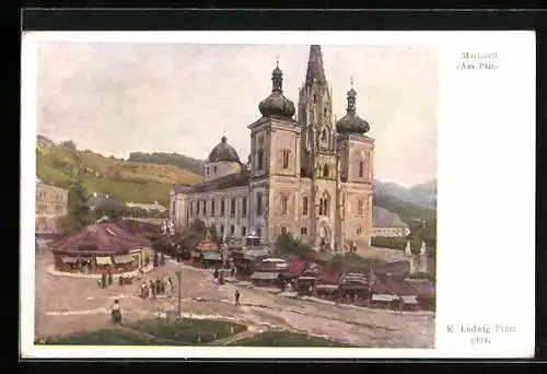 Künstler-AK Karl Ludwig Prinz: Mariazell, Platz an der Kirche