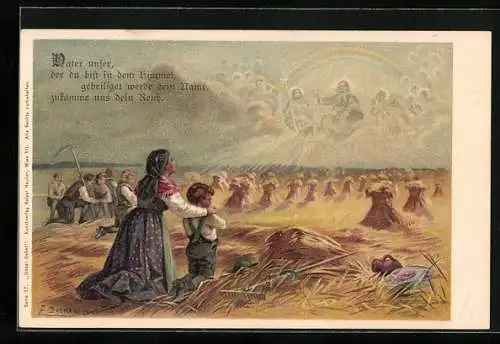 Künstler-Lithographie E. Döcker: Unser Gebet, Vater unser, der du bist im Himmel...