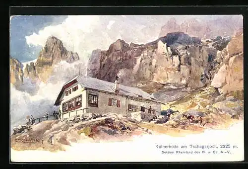 Künstler-AK Edward Theodore Compton: Tschagerjoch, Kölnerhütte