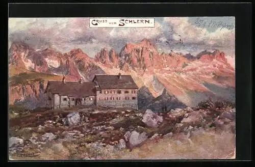 Künstler-AK Edward Theodore Compton: Schlernhaus, Partie im Gebirge