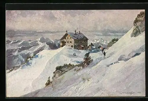 Künstler-AK Edward Theodore Compton: Das Rotwandhaus in den Schlierseer Bergen