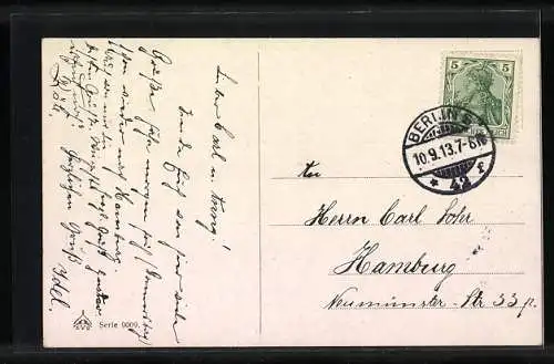 Künstler-AK August Müller - München: Schwarzes Pferd mit Zaumzeug