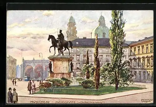 Künstler-AK Richard Wagner: München, Odeonsplatz mit Denkaml König Ludwig I.