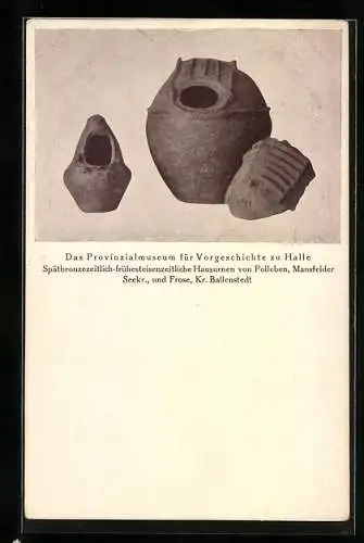 AK Halle a. S., Provinzialmuseum für Geschichte, Spätbronzezeitlich-frühesteisenzeitliche Hausurnen von Polleben