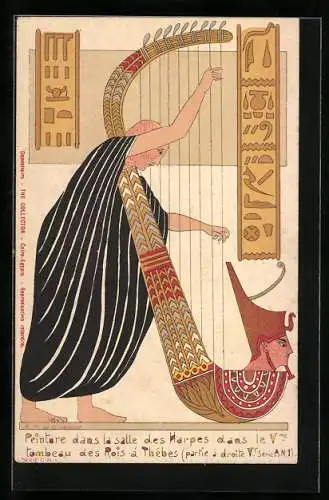 Künstler-AK sign. R. M. de Giorgio: Peinture dans la salle des Harpes, Tombeau à Thèbes, Ausgrabung Ägypten