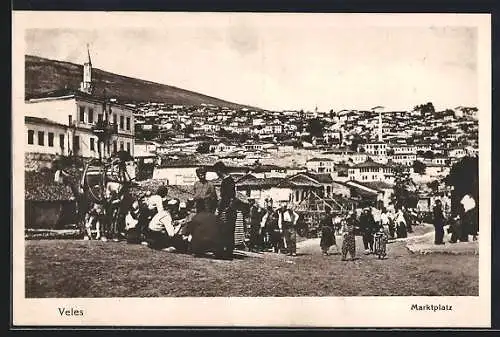 AK Veles, Stadtansicht mit Marktplatz