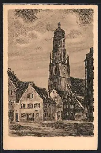 Künstler-AK Nördlingen, Partie am Holzmarkt