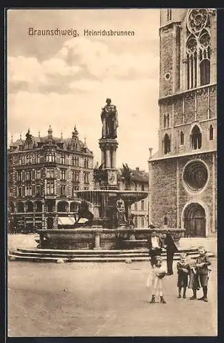 AK Braunschweig, Heinrichsbrunnen mit Zahl-Atelier