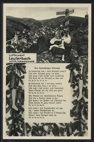 AK Lauterbach /Schwarzw., Gesamtansicht mit Kinderpaar, Gedicht