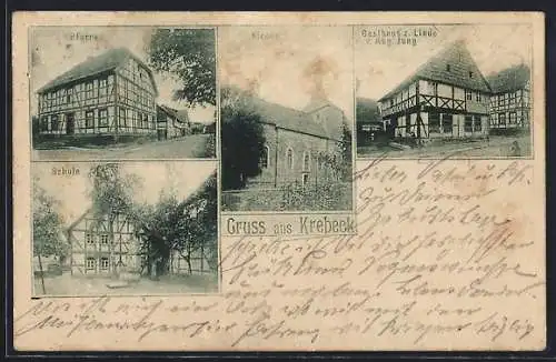 AK Krebeck, Gasthaus zur Linde, Kirche, Pfarre