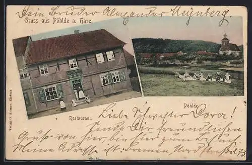 AK Pöhlde a. Harz, Restaurant, Ortspartie mit Kirche