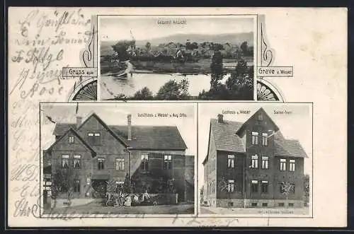AK Grave a. Weser, Gasthaus zur Weser, Seitenfront, Gesamtansicht