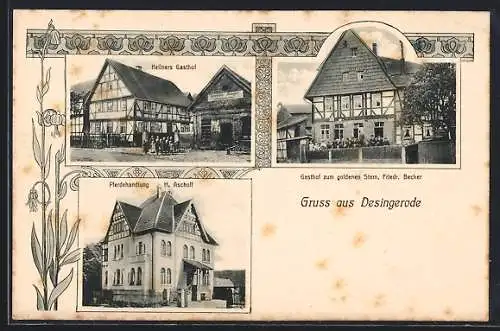 AK Desingerode, Gasthof zum goldenen Stern, Gasthof Kellner, Pferdehandlung H. Schoff