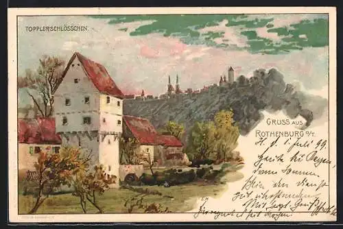 Künstler-Lithographie Mahler: Rothenburg o/T., Topplerschlösschen