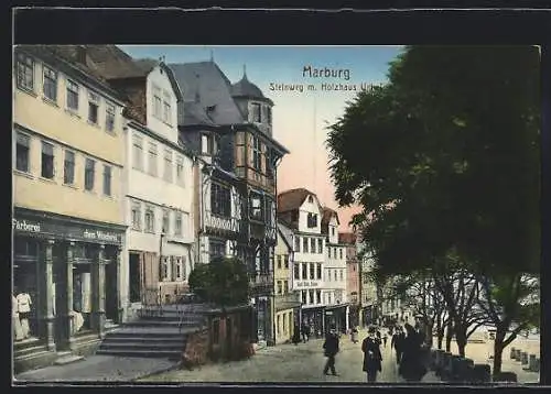 AK Marburg, Steinweg mit Holzhaus Unkel