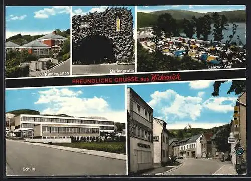 AK Nickenich /Andernach, Kindergarten, Campingplatz Laacher See, Strassenpartie, Mariengrotte