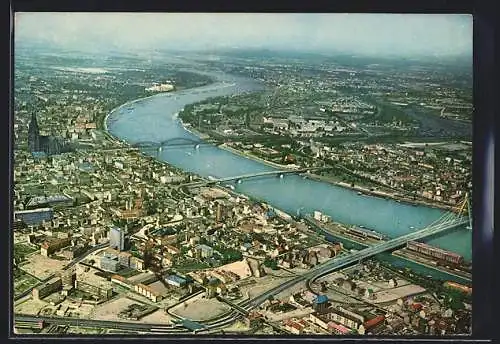 AK Köln am Rhein, Stadtblick mit Rheinlauf und Dom, Fliegeraufnahme