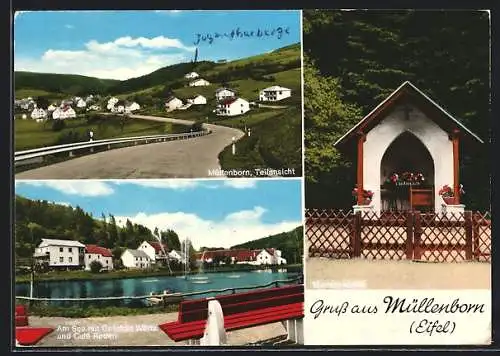 AK Müllenborn /Eifel, Seepartie mit Cafe Roden und Geschäft Würtz, Teilansicht