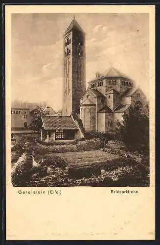 AK Gerolstein /Eifel, Erlöserkirche mit Garten