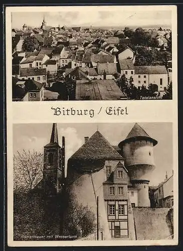 AK Bitburg / Eifel, Römermauer mit Wasserturm, Teilansicht der Stadt