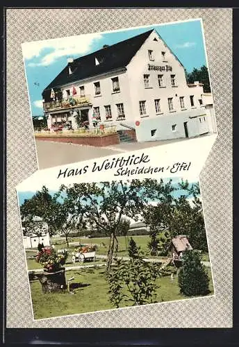 AK Scheidchen /Eifel, Pension Haus Weitblick H. Erschfeld mit Garten