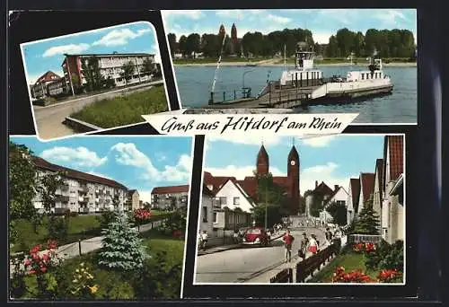 AK Hitdorf am Rhein, Fähre, Strassenpartie mit Kirche